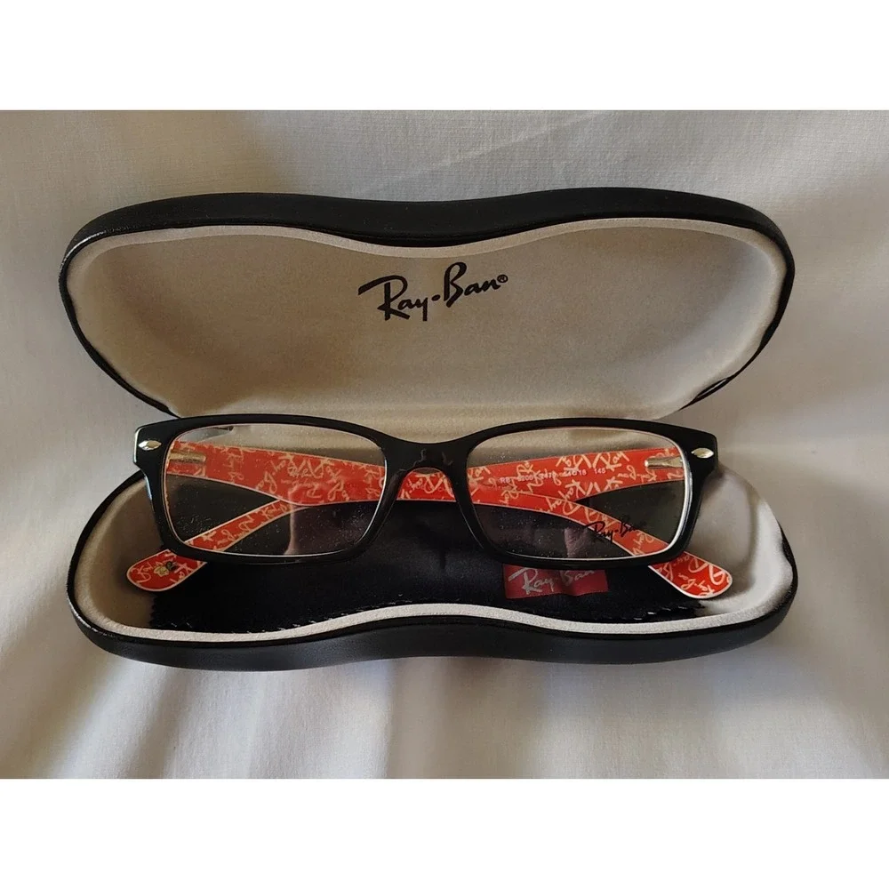 NEW Ray-Ban RB5206 2479 54-18 Eyeglasses Frames Black Red Script RX 145 w/Case